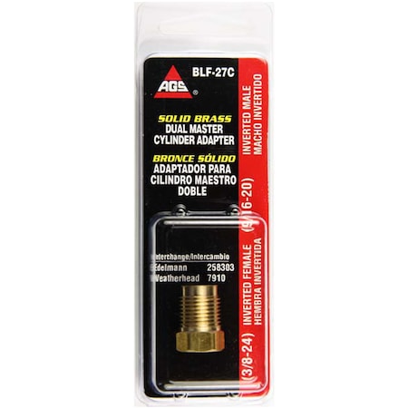 Ags Brass Adapter, Female(3/8-24 Inverted), Male(9/16-20 Inverted), 1/card BLF-27C